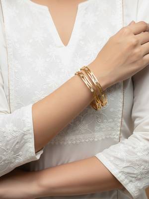  women set of 2 gold plated cz stone bangle 2