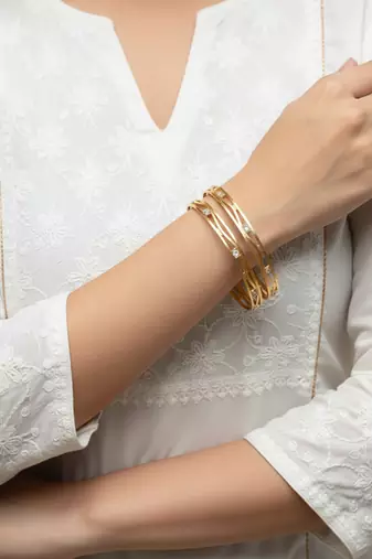  women set of 2 gold plated cz stone bangle