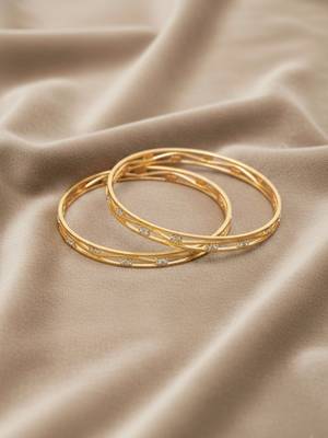  women set of 2 gold plated cz stone bangle 3