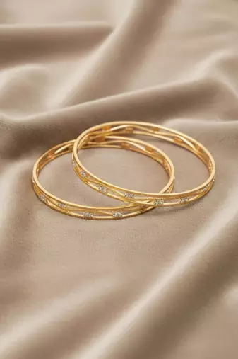  women set of 2 gold plated cz stone bangle