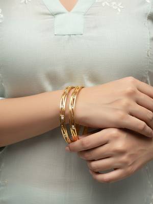  women set of 2 gold plated cz stone bangle 5