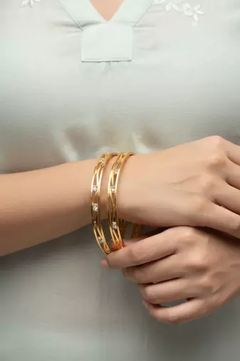  women set of 2 gold plated cz stone bangle