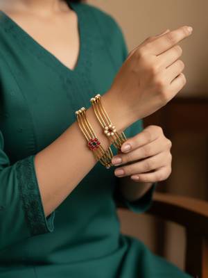  women set of 2 gold plated artificial stone bangle 1