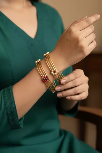  women set of 2 gold plated artificial stone bangle