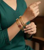  women set of 2 gold plated artificial stone bangle