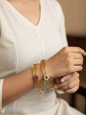  women set of 2 gold plated artificial stone bangle 2