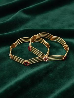 women set of 2 gold plated artificial stone bangle 3