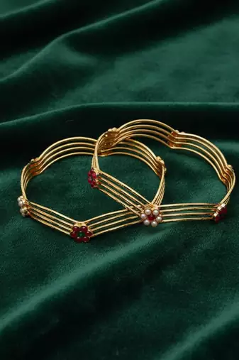  women set of 2 gold plated artificial stone bangle