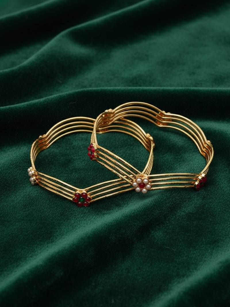  women set of 2 gold plated artificial stone bangle