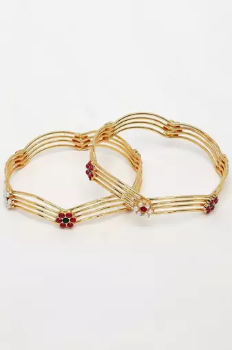  women set of 2 gold plated artificial stone bangle