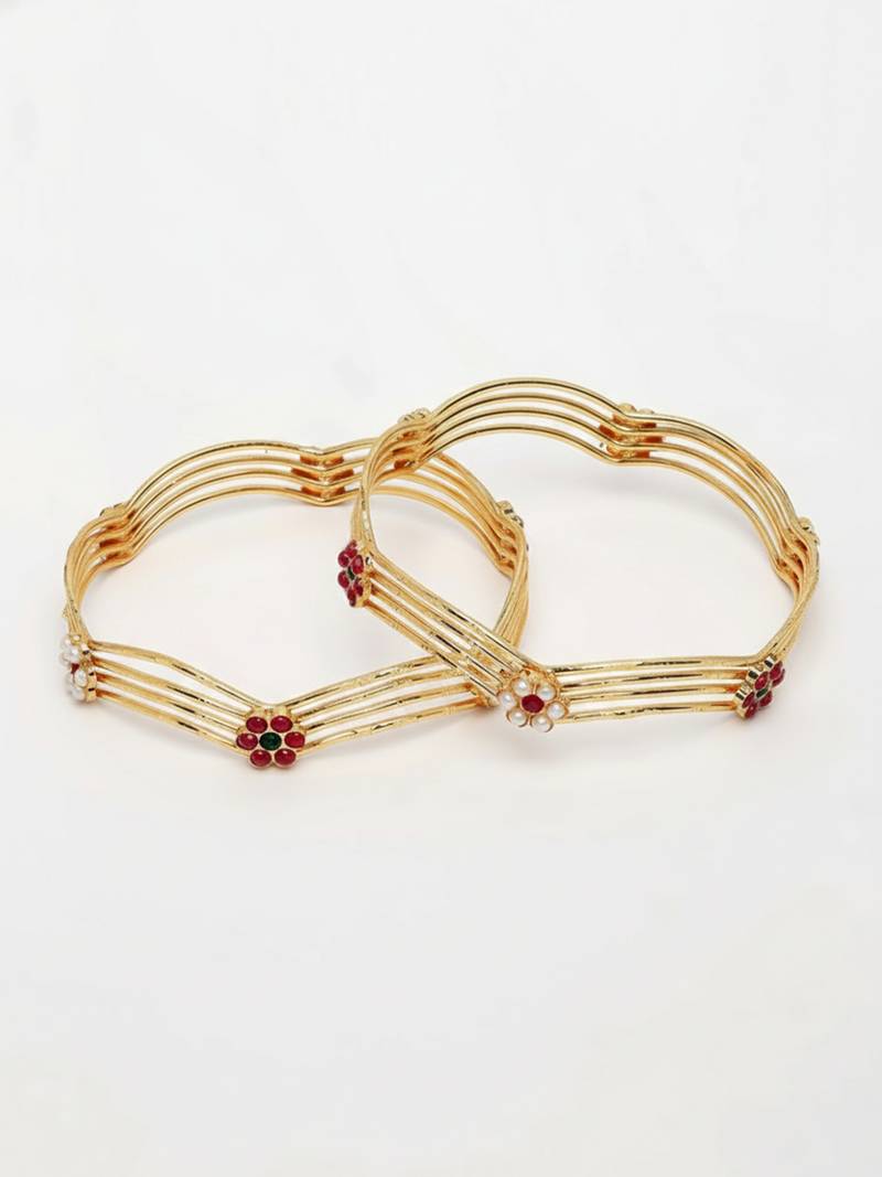  women set of 2 gold plated artificial stone bangle