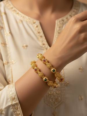  women set of 2 gold plated artificial stone bangle 1