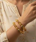  women set of 2 gold plated artificial stone bangle