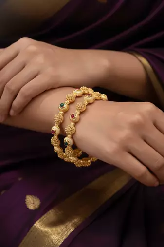  women set of 2 gold plated artificial stone bangle