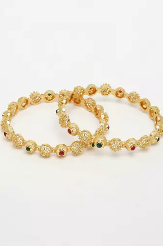  women set of 2 gold plated artificial stone bangle