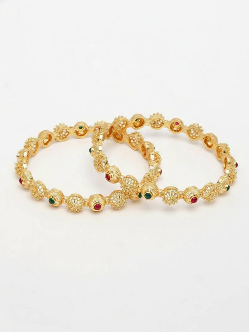  women set of 2 gold plated artificial stone bangle