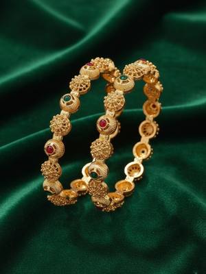  women set of 2 gold plated artificial stone bangle 4