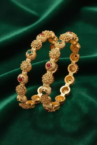  women set of 2 gold plated artificial stone bangle