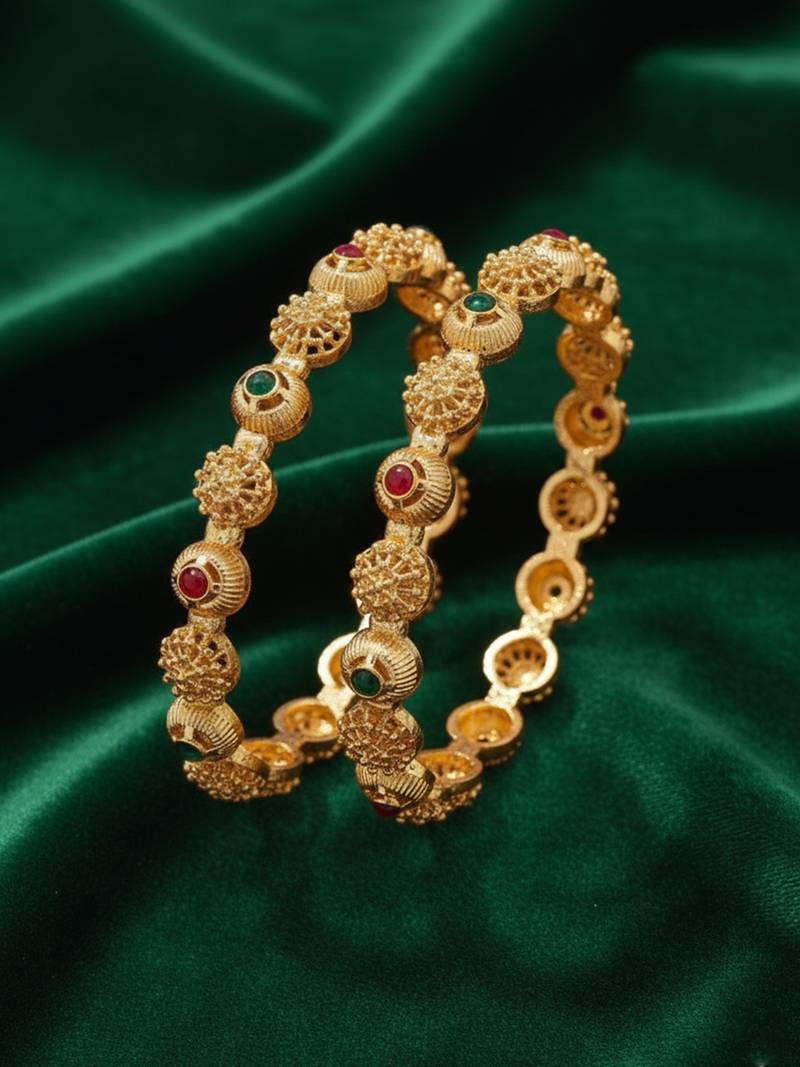  women set of 2 gold plated artificial stone bangle