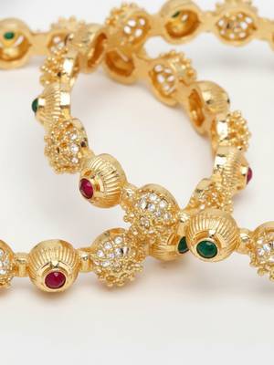  women set of 2 gold plated artificial stone bangle 5