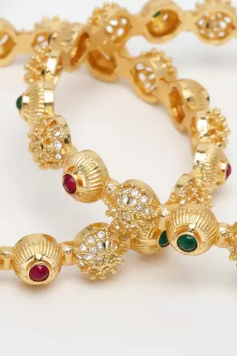  women set of 2 gold plated artificial stone bangle