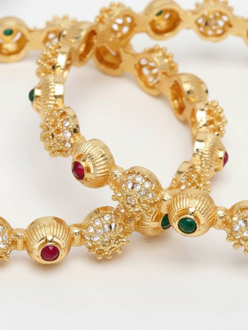  women set of 2 gold plated artificial stone bangle