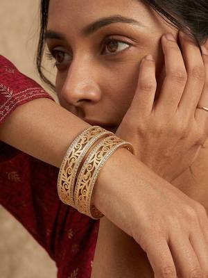  women set of 2 gold plated cz stone kada bangle 2