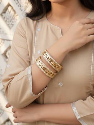 women set of 2 gold plated cz stone kada bangle 3