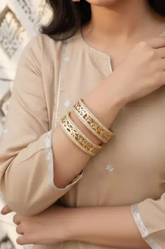  women set of 2 gold plated cz stone kada bangle