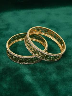  women set of 2 gold plated cz stone kada bangle 4