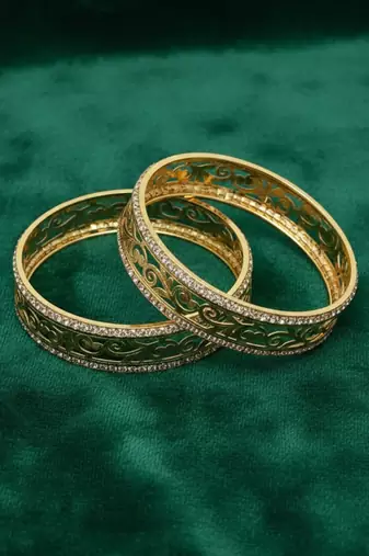  women set of 2 gold plated cz stone kada bangle
