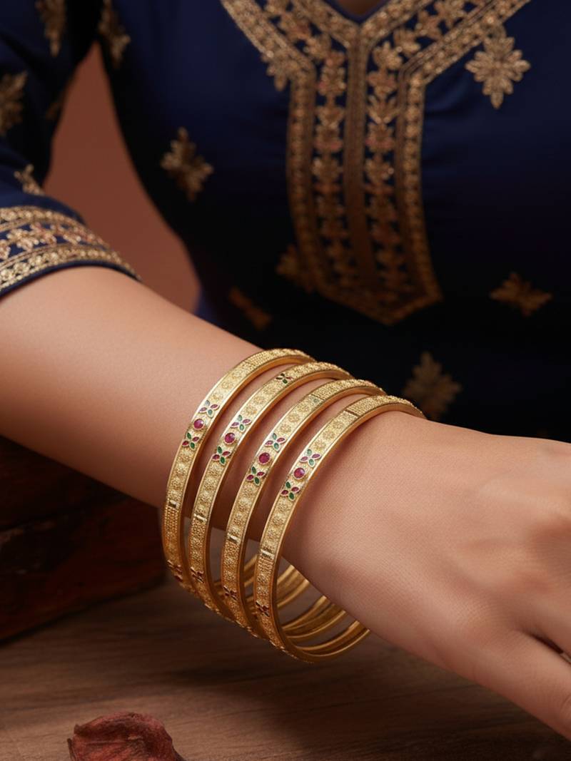 women set of 4 gold plated artificial stone bangle