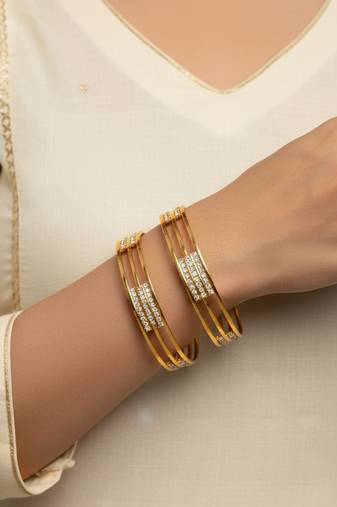  women set of 2 gold plated cz stone kada bangle