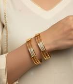  women set of 2 gold plated cz stone kada bangle