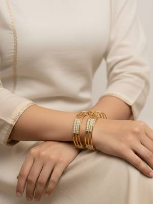  women set of 2 gold plated cz stone kada bangle 2