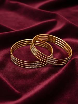  women set of 2 gold plated cz stone kada bangle 3