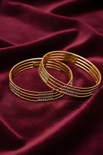  women set of 2 gold plated cz stone kada bangle
