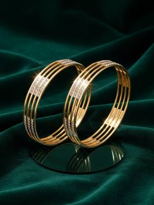  women set of 2 gold plated cz stone kada bangle 4