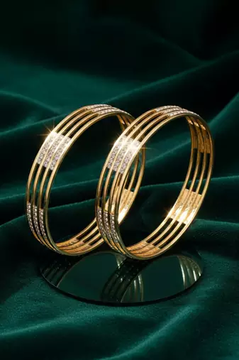  women set of 2 gold plated cz stone kada bangle