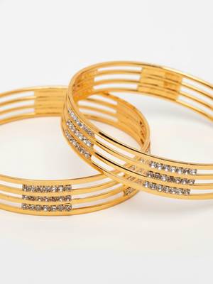  women set of 2 gold plated cz stone kada bangle 5