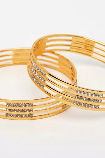  women set of 2 gold plated cz stone kada bangle
