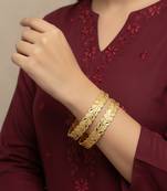  women set of 2 leaf design gold plated kada bangle