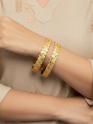  women set of 2 leaf design gold plated kada bangle 2