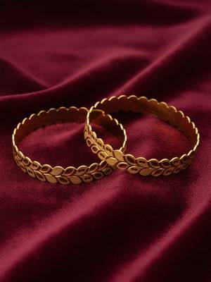  women set of 2 leaf design gold plated kada bangle 4