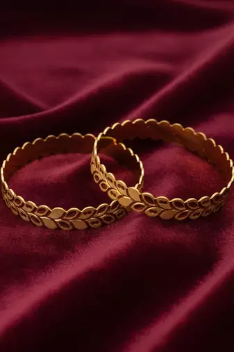  women set of 2 leaf design gold plated kada bangle