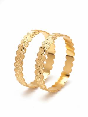  women set of 2 leaf design gold plated kada bangle 5