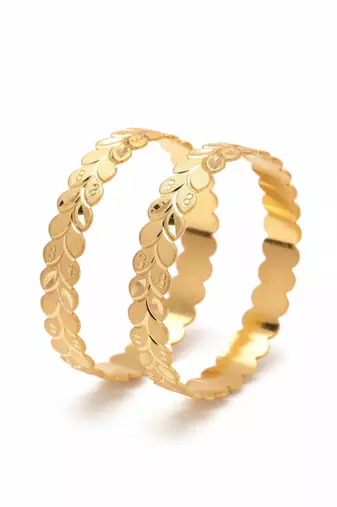  women set of 2 leaf design gold plated kada bangle