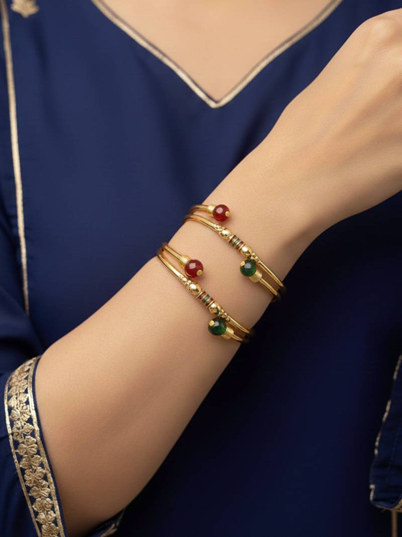  women set of 2 gold plated artificial beads bangle
