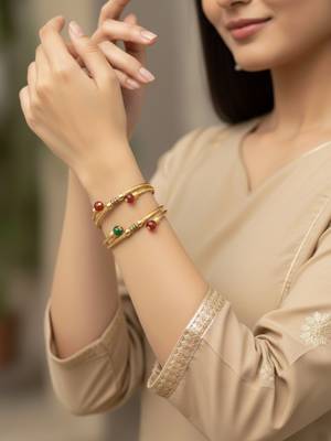 women set of 2 gold plated artificial beads bangle 2