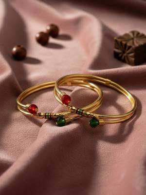  women set of 2 gold plated artificial beads bangle 3
